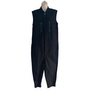 OAK NYC Woman's Sz S Black Sleeveless Zip Up Denim Jumpsuit